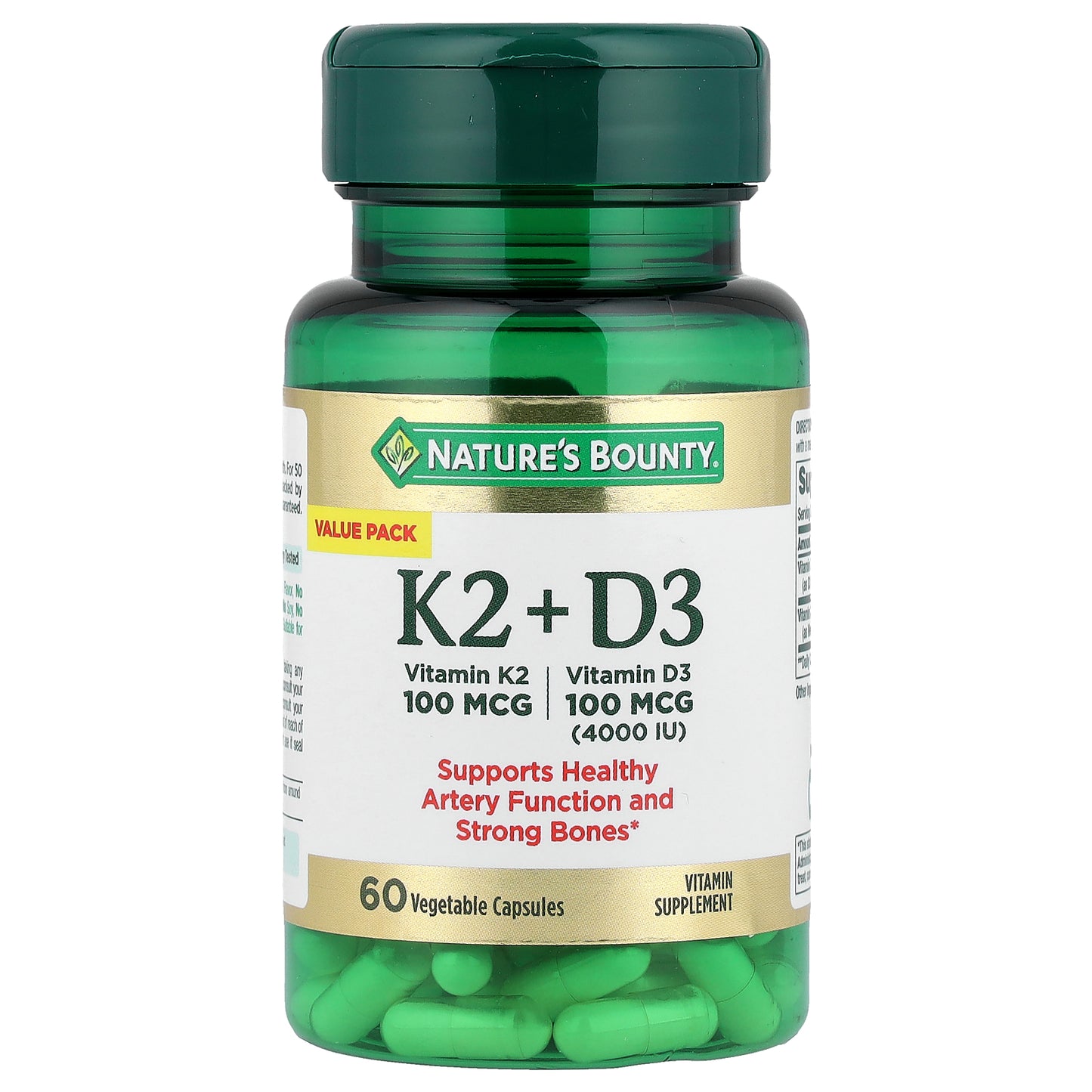 Nature's Bounty, Vitamin K2 + D3, 60 Vegetable Capsules