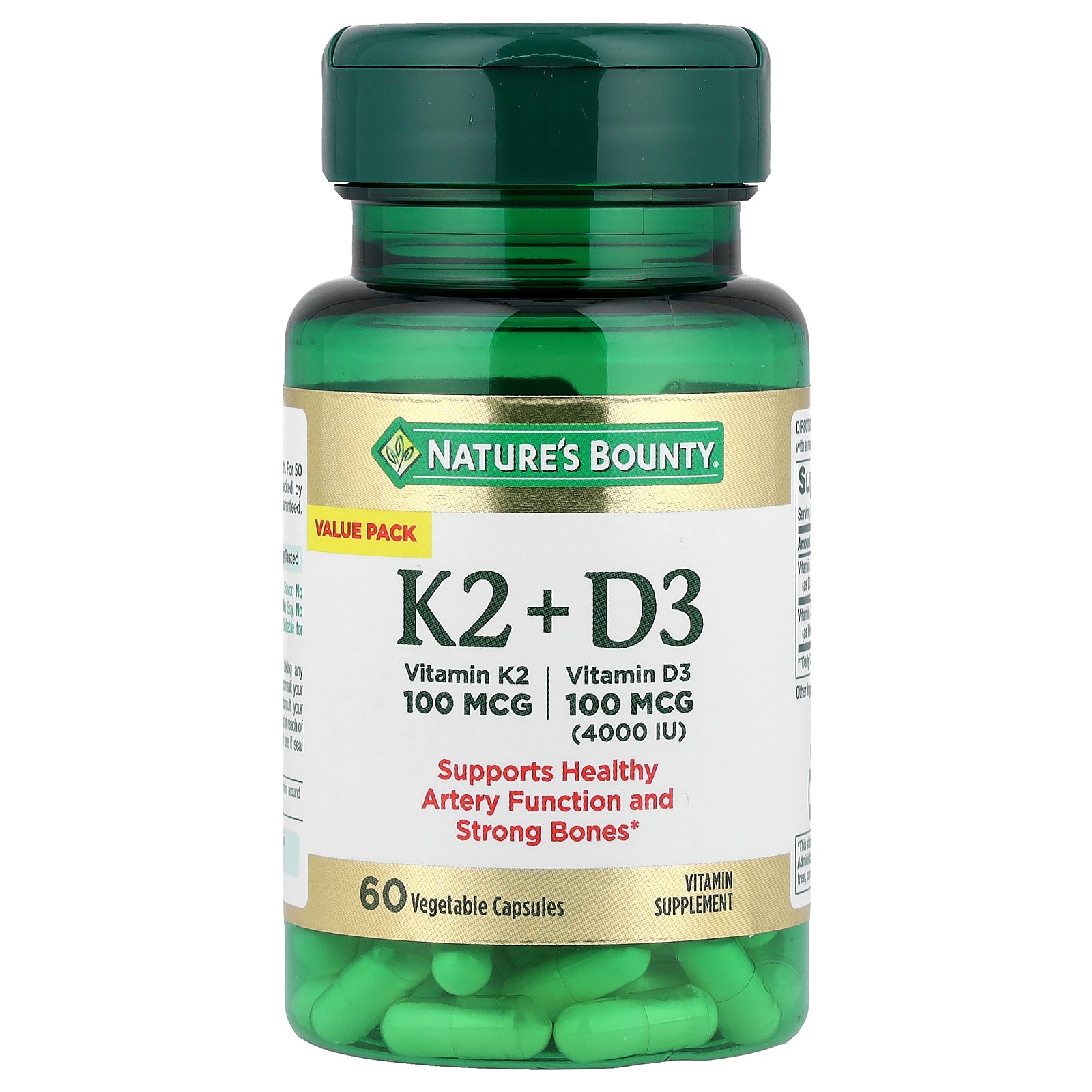 Nature's Bounty, Vitamin K2 + D3, 60 Vegetable Capsules