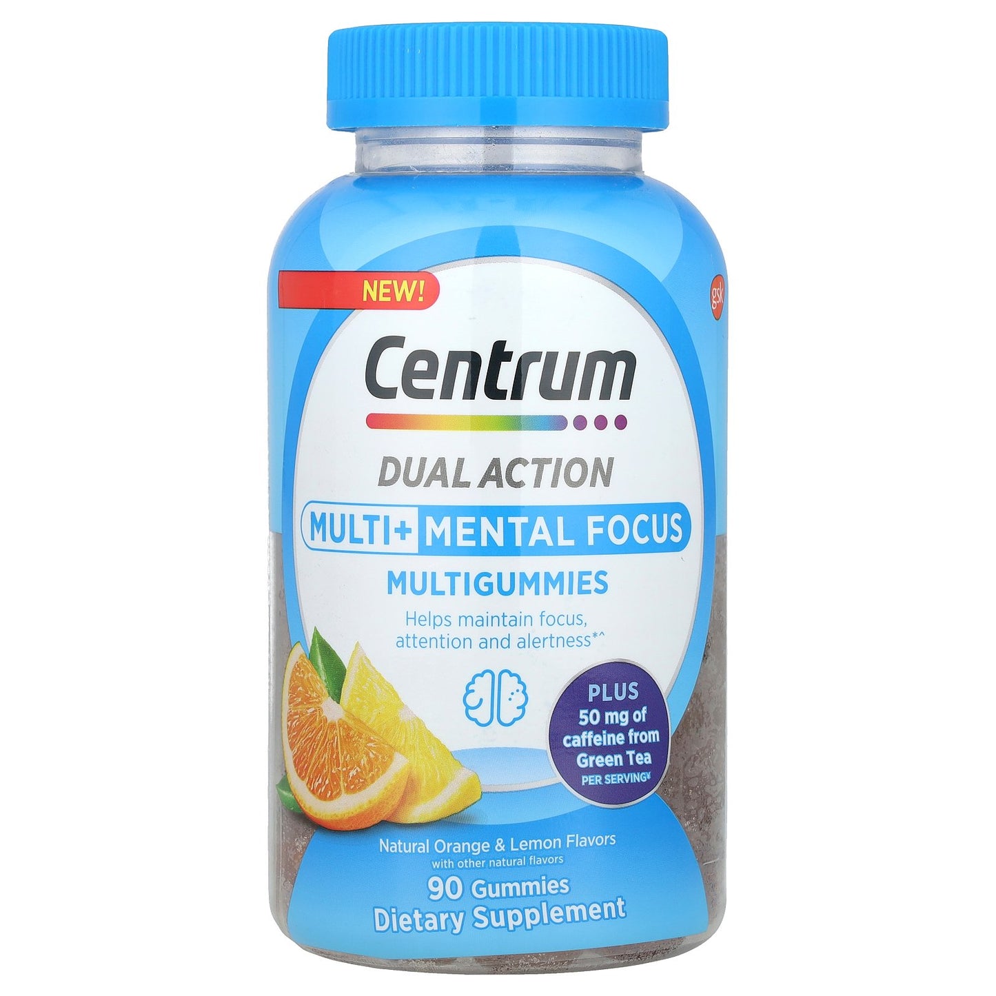 Centrum, Dual Action Multi + Mental Focus Multigummies, Natural Orange & Lemon, 90 Gummies