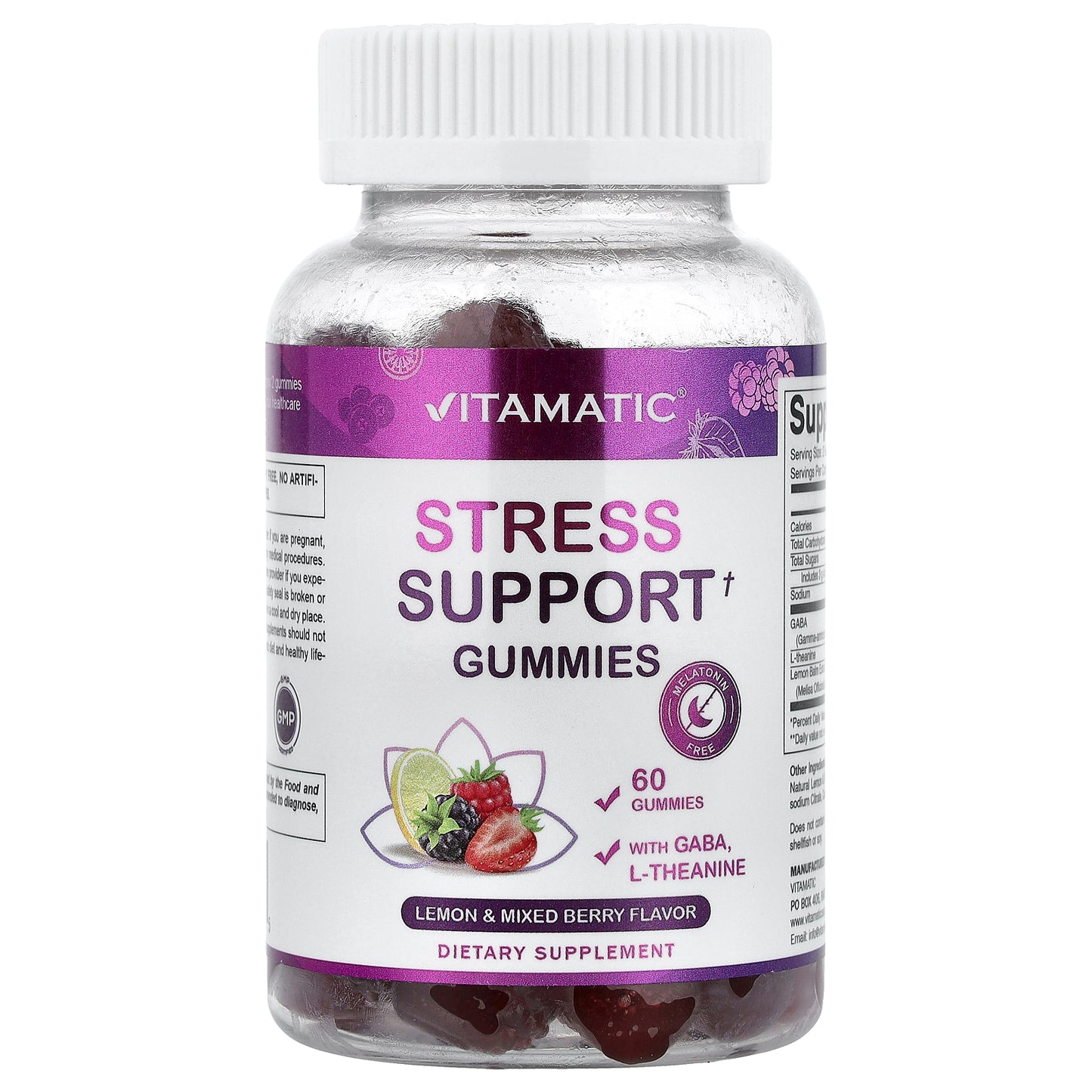 Vitamatic, Stress Support Gummies, Lemon & Mixed Berry, 60 Gummies