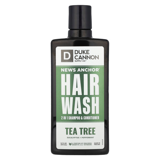 Duke Cannon Supply Co., News Anchor® Hair Wash, 2 in 1 Shampoo & Conditioner, Tea Tree, Eucalyptus + Peppermint , 14 fl oz (414 ml)