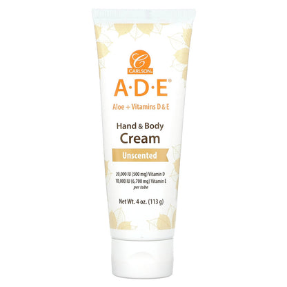 Carlson, A-D-E, Hand & Body Cream, Unscented, 4 oz (113 g)