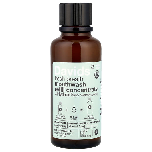 Davids, Fresh Breath Mouthwash Refill Concentrate, Natural Fresh Mint, 4 fl oz (118 ml)