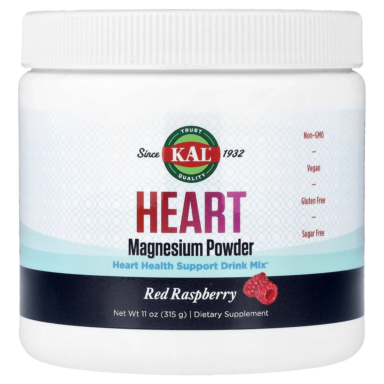 KAL, Heart Magnesium Powder, Red Raspberry, 11 oz (315 g)
