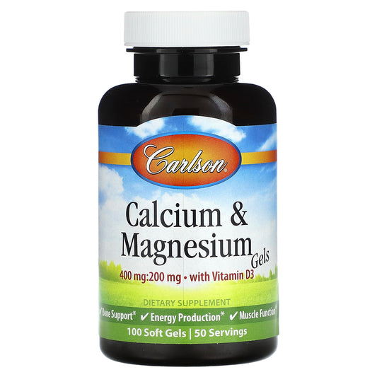 Carlson, Calcium & Magnesium Gels With Vitamin D3, 100 Soft Gels