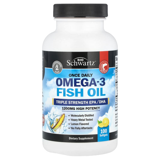 BioSchwartz, Once Daily Omega-3 Fish Oil, Triple Strength, High Potency, Lemon, 1200mg, 100 Softgels