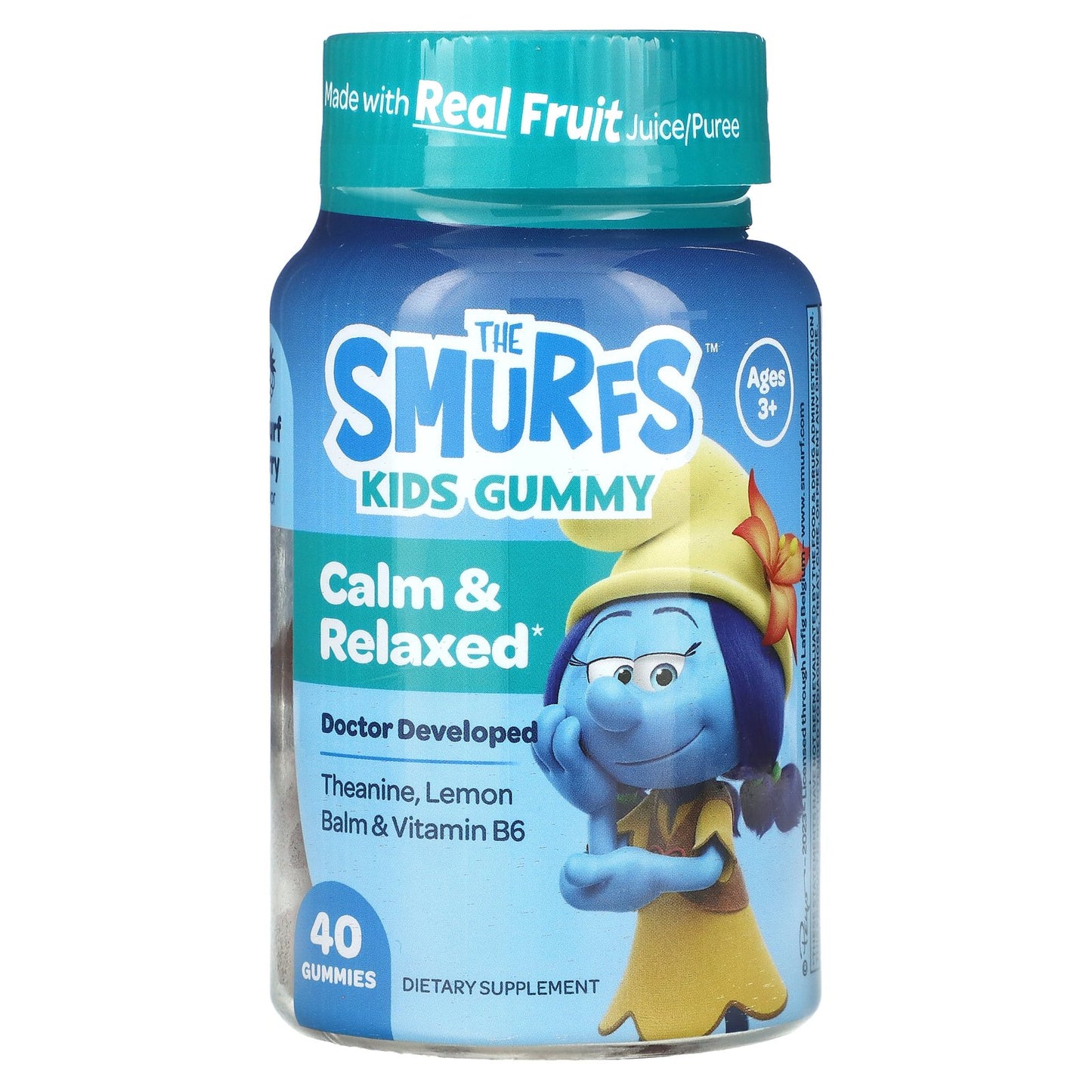 The Smurfs, Kids Gummy, Calm & Relaxed, Ages 3+, , Smurf Berry, 40 Gummies
