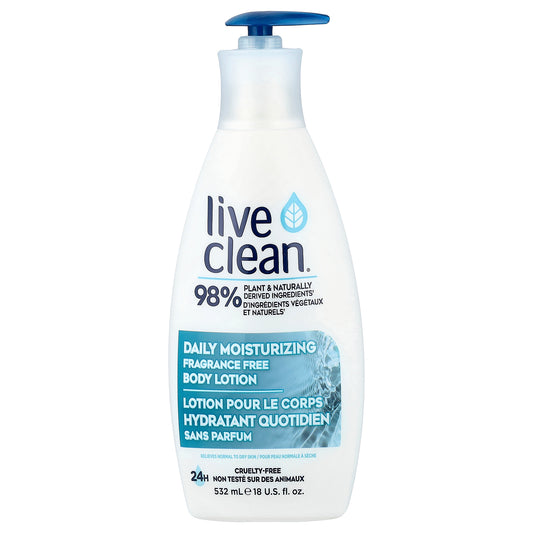 Live Clean, Daily Moisturizing Body Lotion, Fragrance Free, 18 fl oz (532 ml)