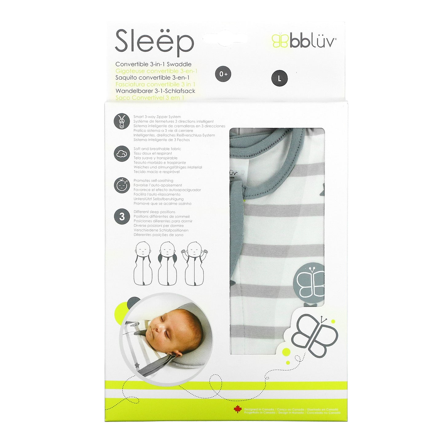 Bbluv, Sleep, Convertible 3-In-1 Swaddle, 0+ Months, Large,  1 Count