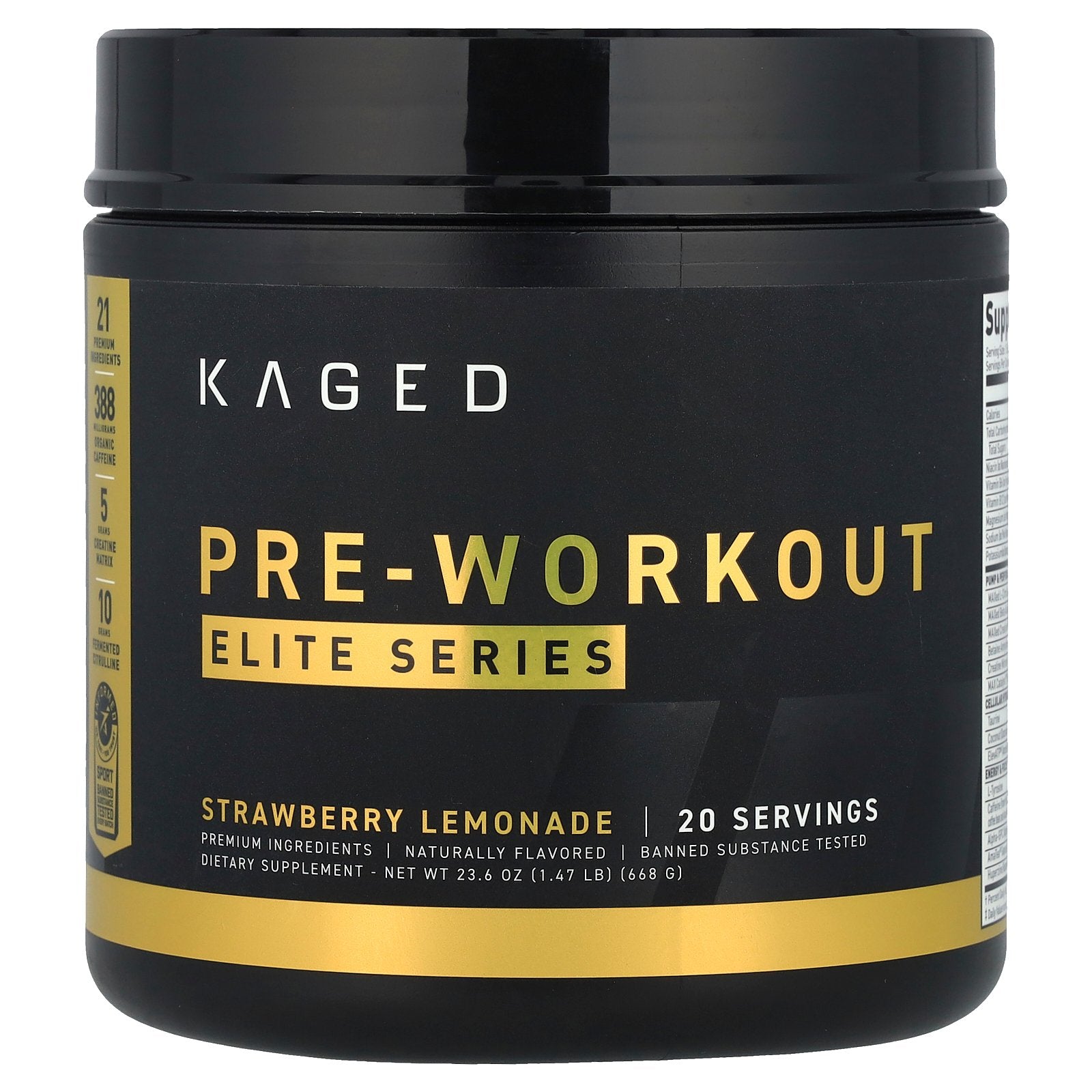 Kaged, Elite Series, Pre-Workout, Strawberry Lemonade, 1.47 lb (668 g)