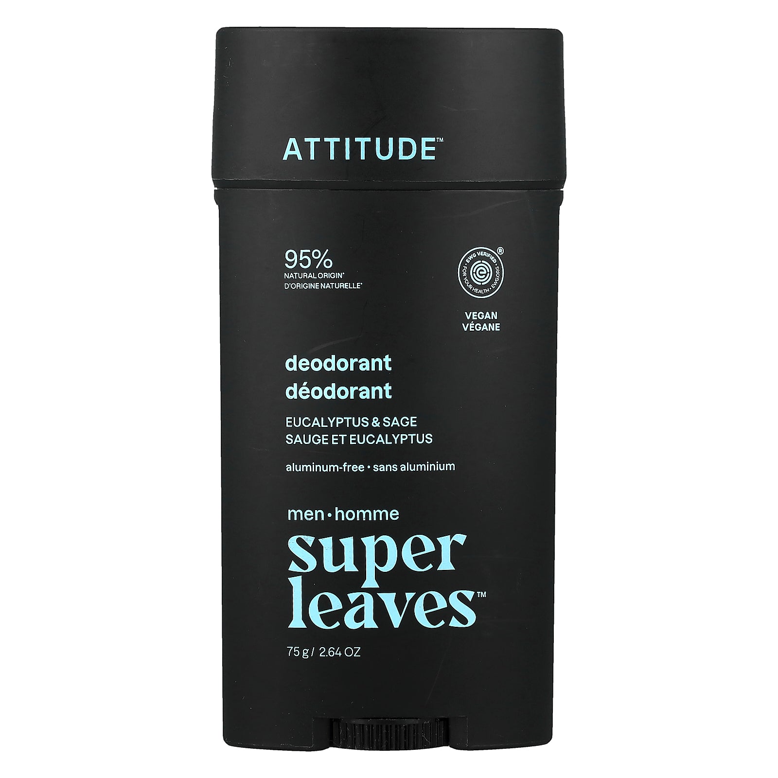 ATTITUDE, Super Leaves™, Aluminum-Free Deodorant, For Men, Eucalyptus & Sage, 2.64 oz (75 g)