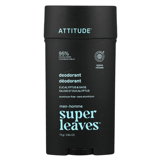 ATTITUDE, Super Leaves™, Aluminum-Free Deodorant, For Men, Eucalyptus & Sage, 2.64 oz (75 g)