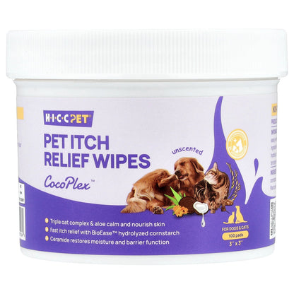 HICC Pet, Pet Itch Relief Wipes, For Dogs & Cats, Unscented, 100 Pads
