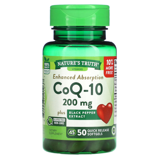 Nature's Truth, CoQ-10 Plus Black Pepper Extract, Enhanced Absorption, 200 mg, 50 Quick Release Softgels