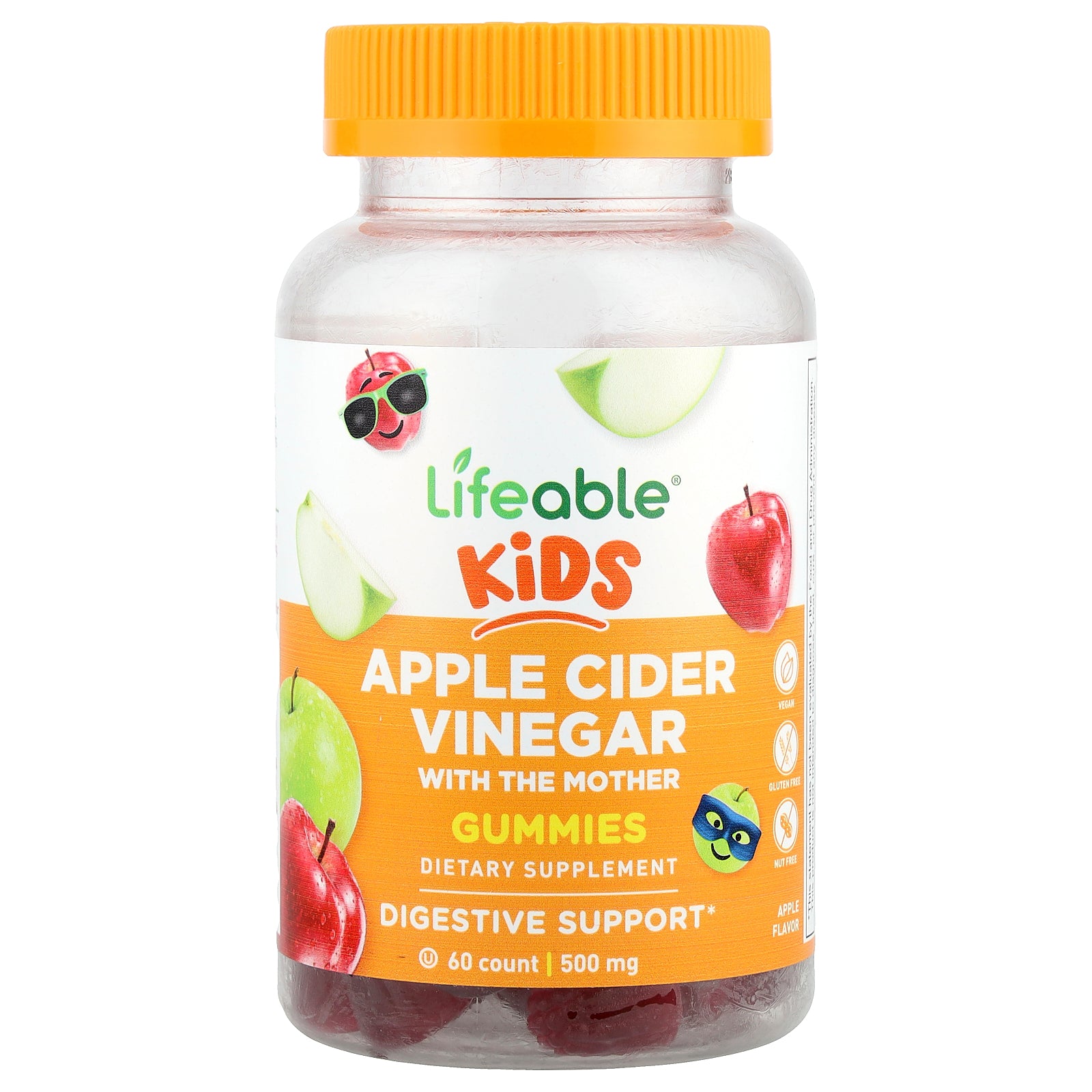 Lifeable, Kids, Apple Cider Vinegar With the Mother Gummies, Apple, 60 Gummies