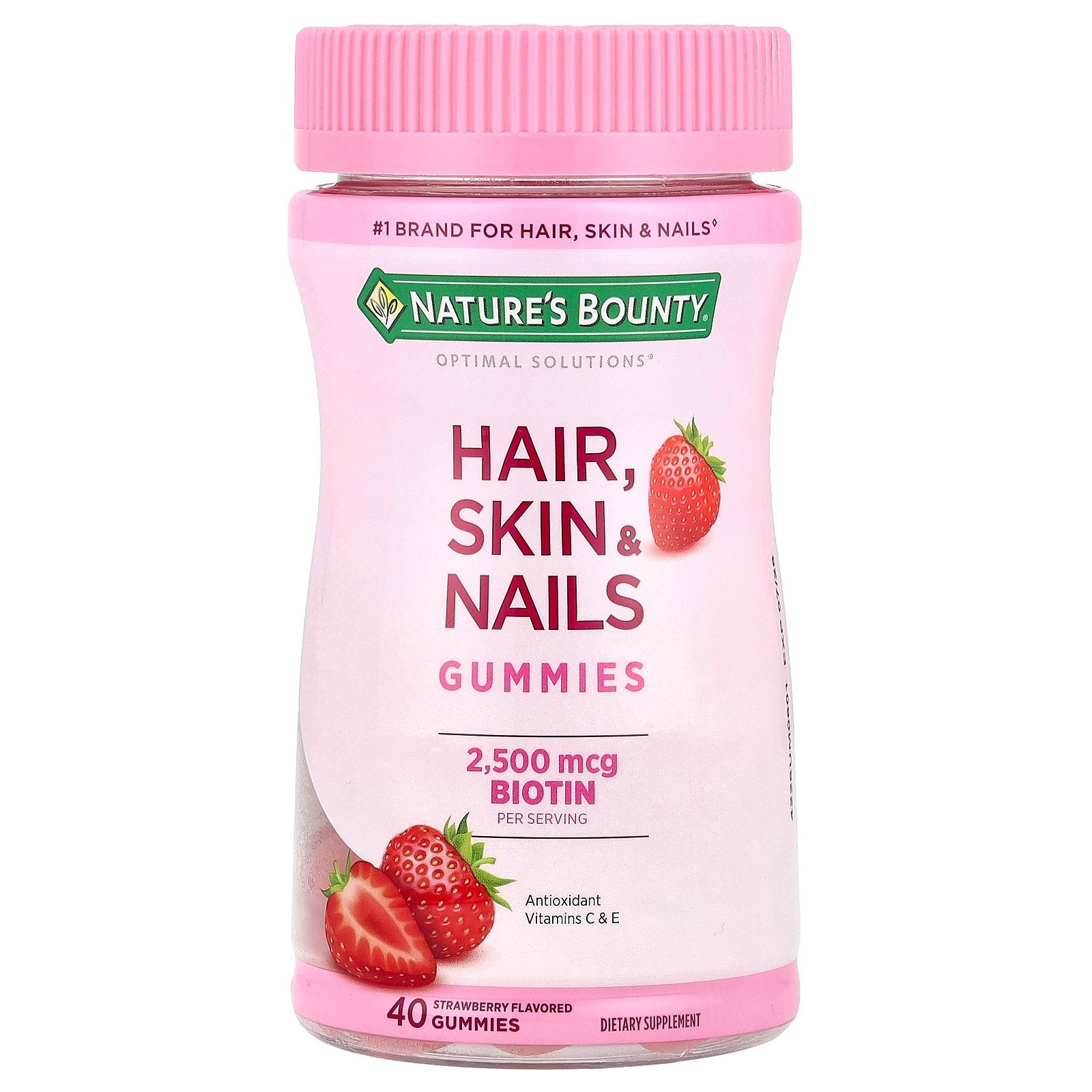 Nature's Bounty, Optimal Solutions®, Hair, Skin & Nails Gummies, Strawberry, 40 Gummies