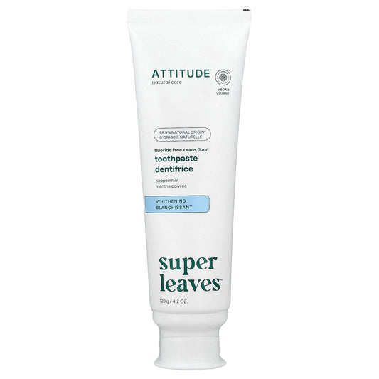 ATTITUDE, Super Leaves™, Fluoride Free Whitening Toothpaste, Peppermint, 4.2 oz (120 g)