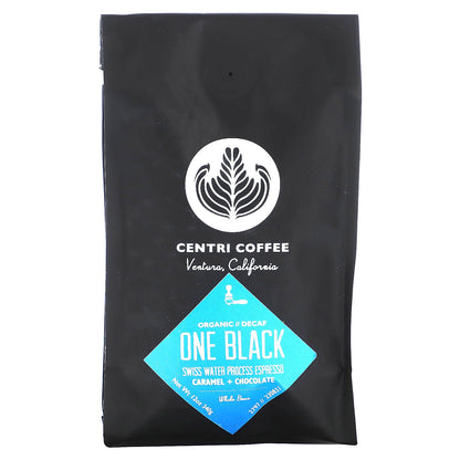 Centri Coffee, Centri Coffee, Organic One Black, Caramel + Chocolate, Whole Bean, Decaf, 12 oz (340 g)