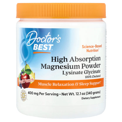 Doctor's Best, High Absorption Magnesium Powder, Fruit Punch, 12.1 oz (340 g)