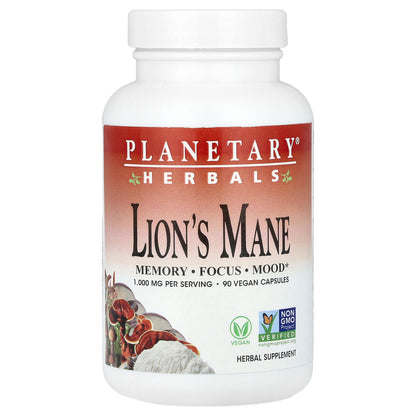 Planetary Herbals, Lion's Mane, 1,000 mg, 90 Vegan Capsules (500 mg per Capsule)