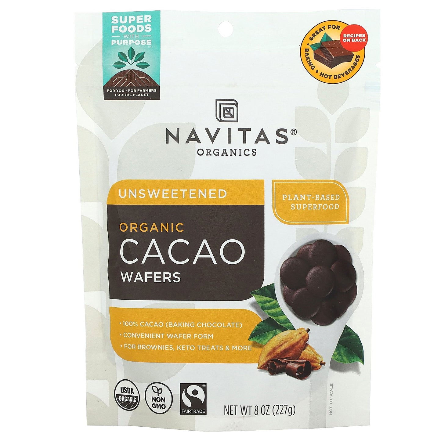 Navitas Organics, Organic Cacao Wafers, Unsweetened, 8 oz (227 g)