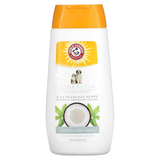 Arm & Hammer, Ultra Fresh,  2 In 1 Tearless Puppy Shampoo & Conditioner For Dogs, Coconut & Lime Verbena, 16 fl oz (473 ml)