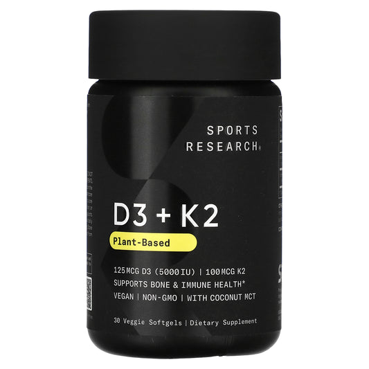 Sports Research, D3 + K2, Plant-Based, 30 Veggie Softgels