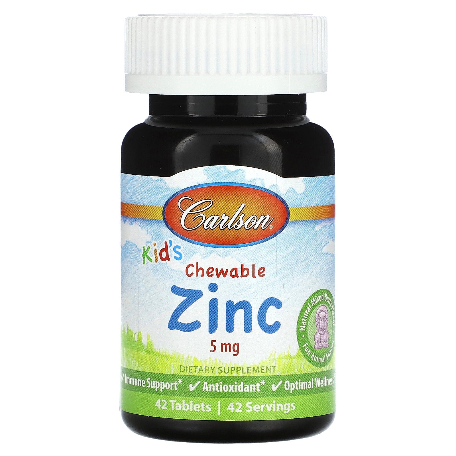 Carlson, Kid's Chewable Zinc, Natural Mixed Berry, 5 mg, 42 Tablets