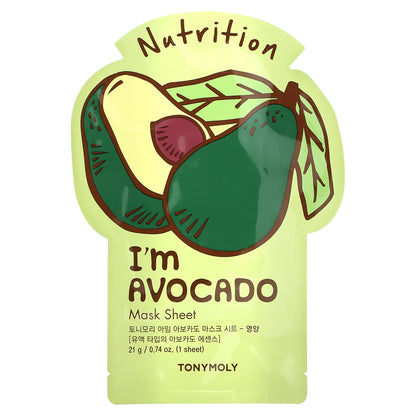 TonyMoly, I'm Avocado, Nutrition Beauty Mask Sheet, 1 Sheet, 0.74 oz (21 g)