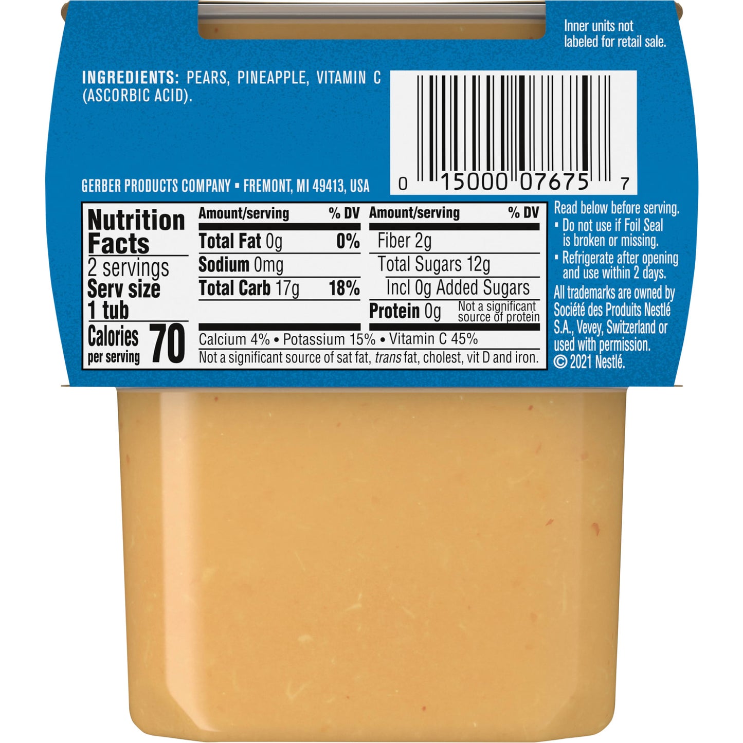 Gerber, Natural for Baby, 2nd Foods®, Pear Pineapple, 2 Pack, 4 oz (113 g) Each