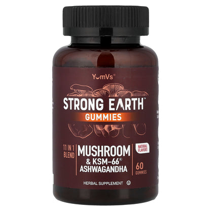 YumVs, Strong Earth™ Gummies, Mushroom & KSM-66® Ashwagandha, 60 Gummies