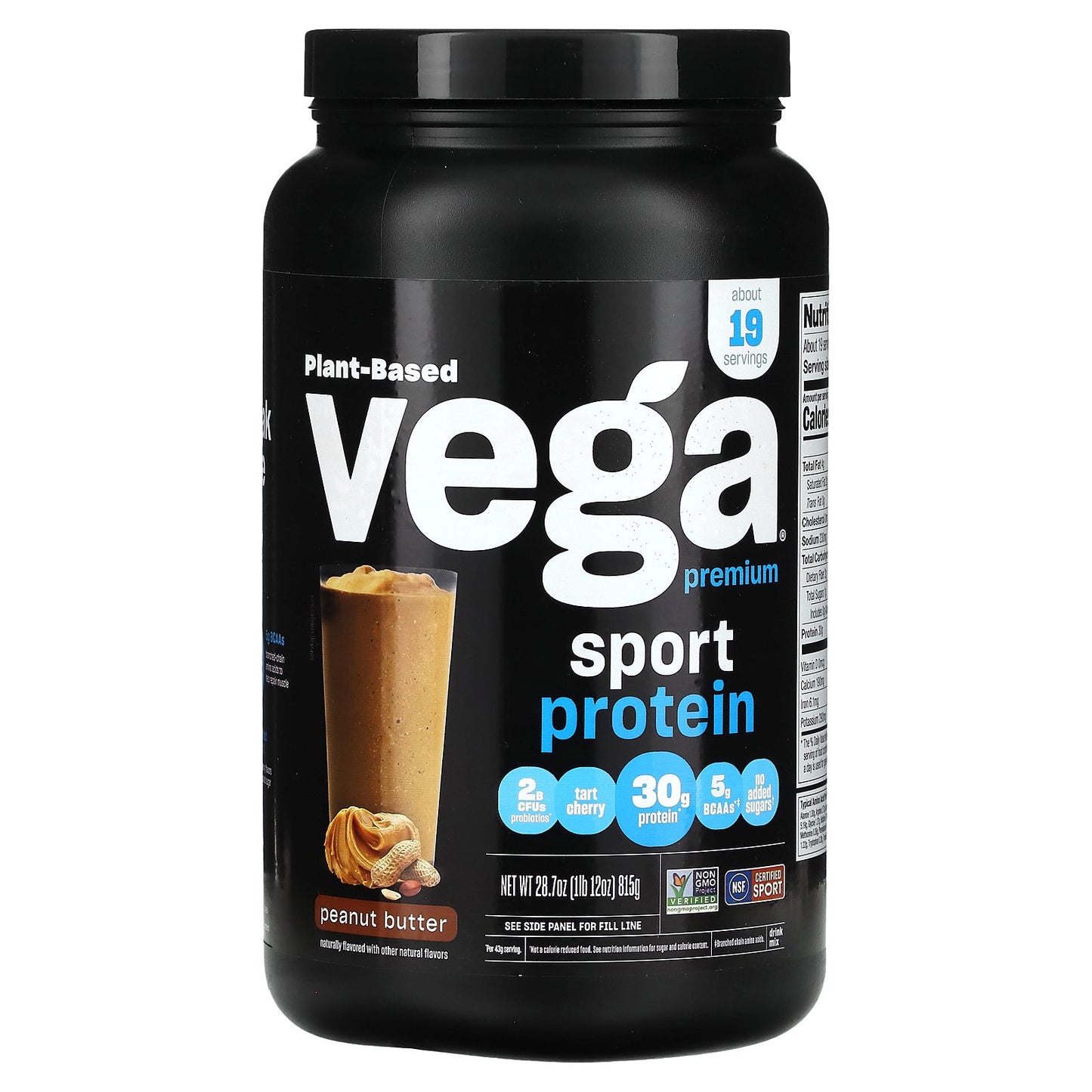 Vega, Sport, Plant Based Premium Protein, Peanut Butter, 1 lb 12 oz (815 g)