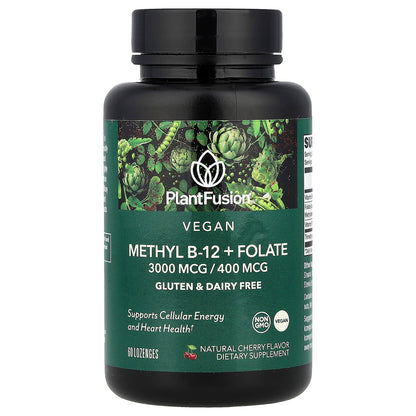PlantFusion, Vegan Methyl B-12 + Folate, Natural Cherry, 60 Lozenges