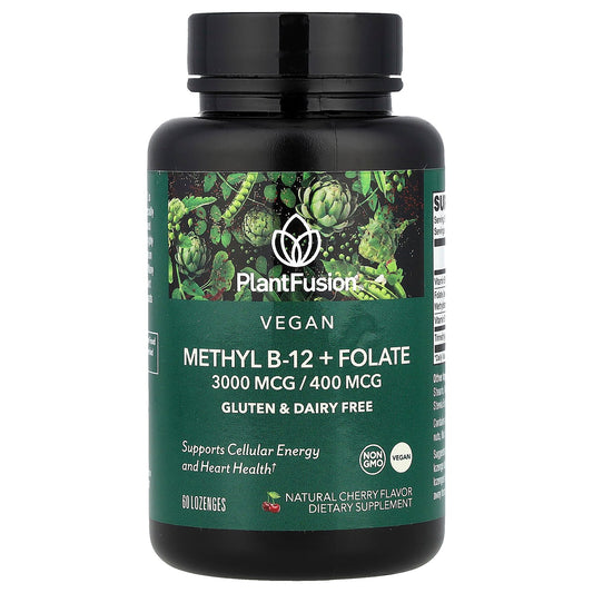 PlantFusion, Vegan Methyl B-12 + Folate, Natural Cherry, 60 Lozenges