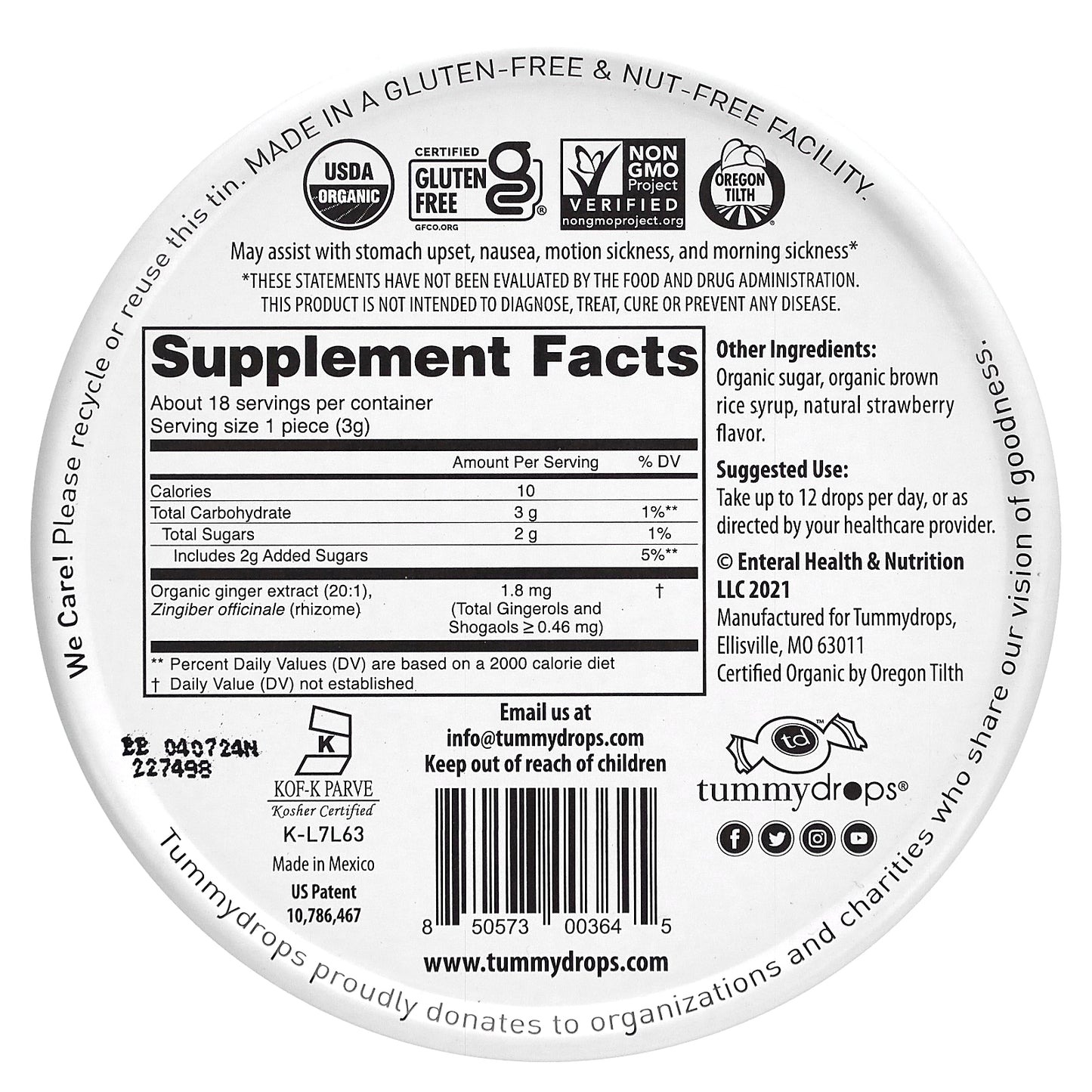 Tummydrops, Organic Fresh Strawberry Ginger, 18 Drops