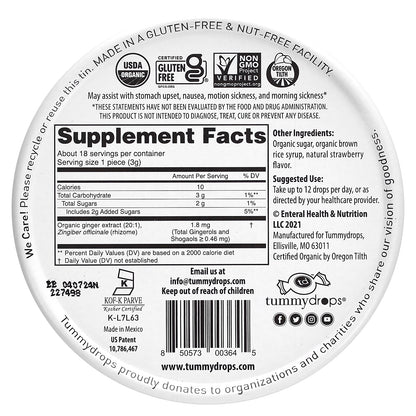 Tummydrops, Organic Fresh Strawberry Ginger, 18 Drops