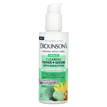 Dickinson Brands, Original Witch Hazel, 4-in-1 Clearing Toner + Serum with Eucalyptus, Alcohol Free, 4 fl oz (118 ml)