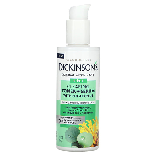 Dickinson Brands, Original Witch Hazel, 4-in-1 Clearing Toner + Serum with Eucalyptus, Alcohol Free, 4 fl oz (118 ml)