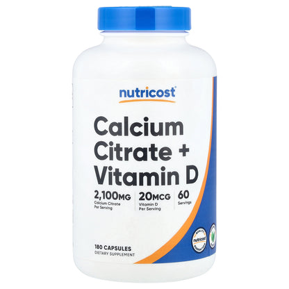 Nutricost, Calcium Citrate + Vitamin D, 180 Capsules