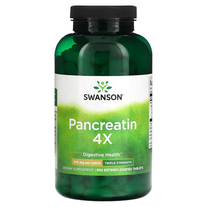 Swanson, Pancreatin 4X, Triple Strength, 375 mg, 300 Enteric-Coated Tablets