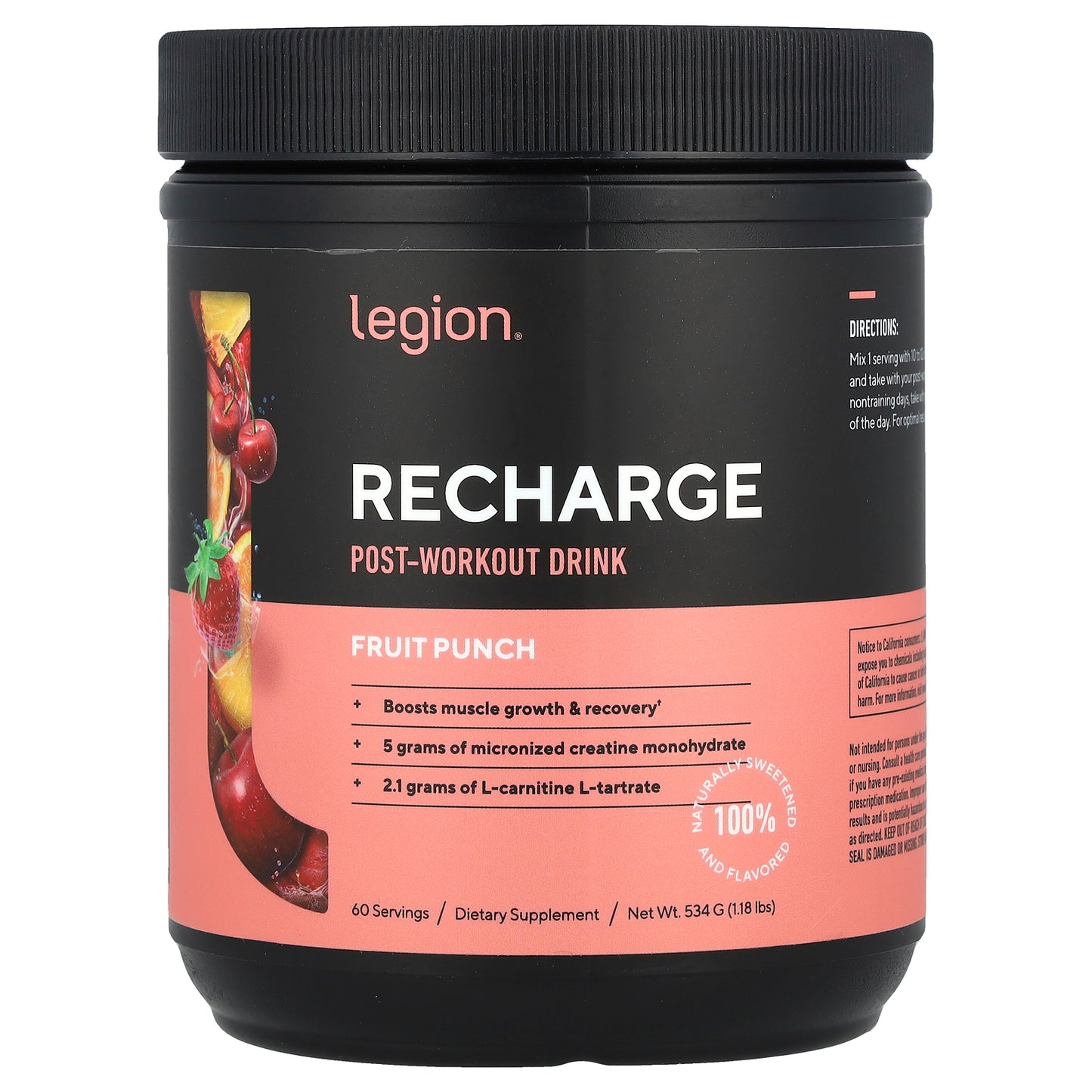 Legion Athletics, Recharge, Post-Workout Drink, Fruit Punch, 1.18 lbs (534 g)