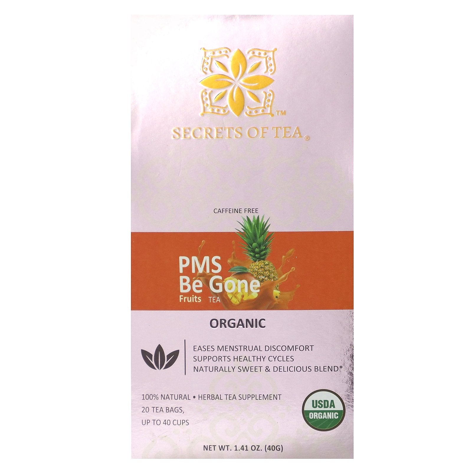 Secrets of Tea, Organic PMS Be Gone Fruits Tea, Caffeine Free, 20 Tea Bags, 1.41 oz (40 g)