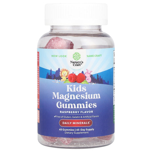 Nature's Craft, Kids Magnesium Gummies, Raspberry, 45 Gummies