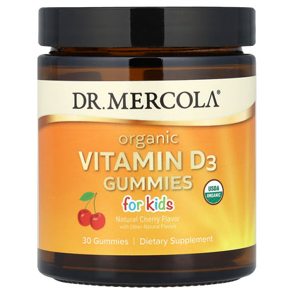 Dr. Mercola, Organic Vitamin D3 Gummies, For Kids, Natural Cherry, 30 Gummies (25 mcg (1,000 IU) per Gummy)