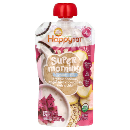 Happy Family Organics, Happy Tot®, Super Morning, Dairy Free, For 2+ Years, Organic Bananas, Dragon Fruit, Coconutmilk, Oats & Chia, 4 oz (113 g)