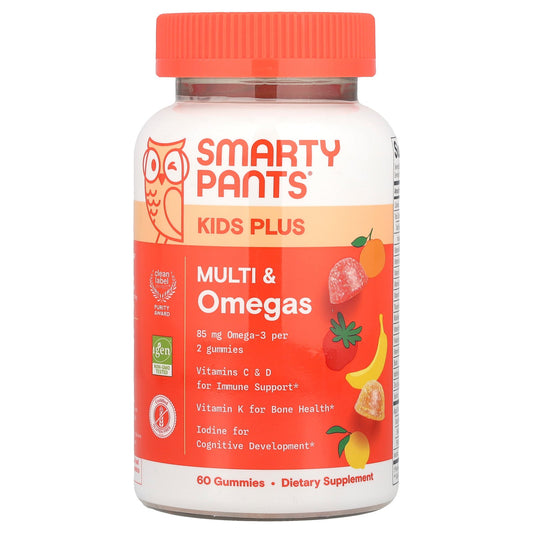 SmartyPants, Kids Plus, Multi & Omegas Gummies, Lemon, Orange, and Strawberry Banana, 60 Gummies