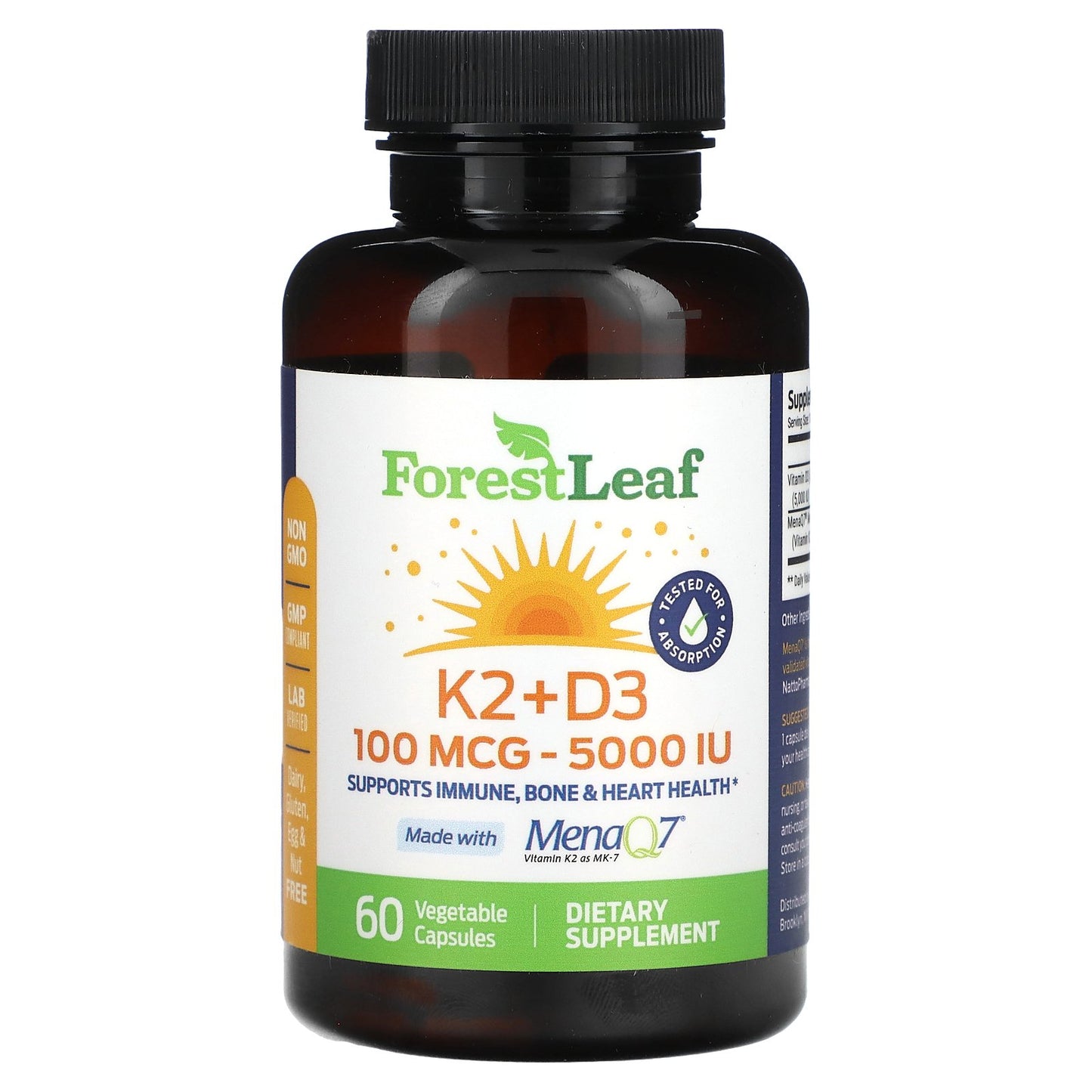 Forest Leaf, K2 + D3, 100 mcg (5,000 IU), 60 Vegetable Capsules