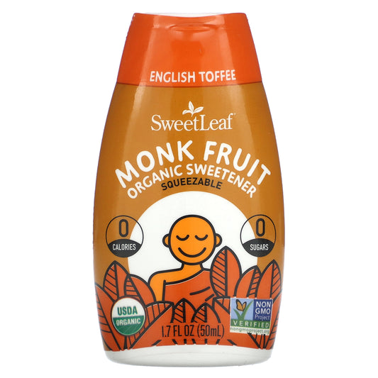SweetLeaf Stevia, Monk Fruit Organic Sweetener Squeezable, English Toffee, 1.7 fl oz (50 ml)