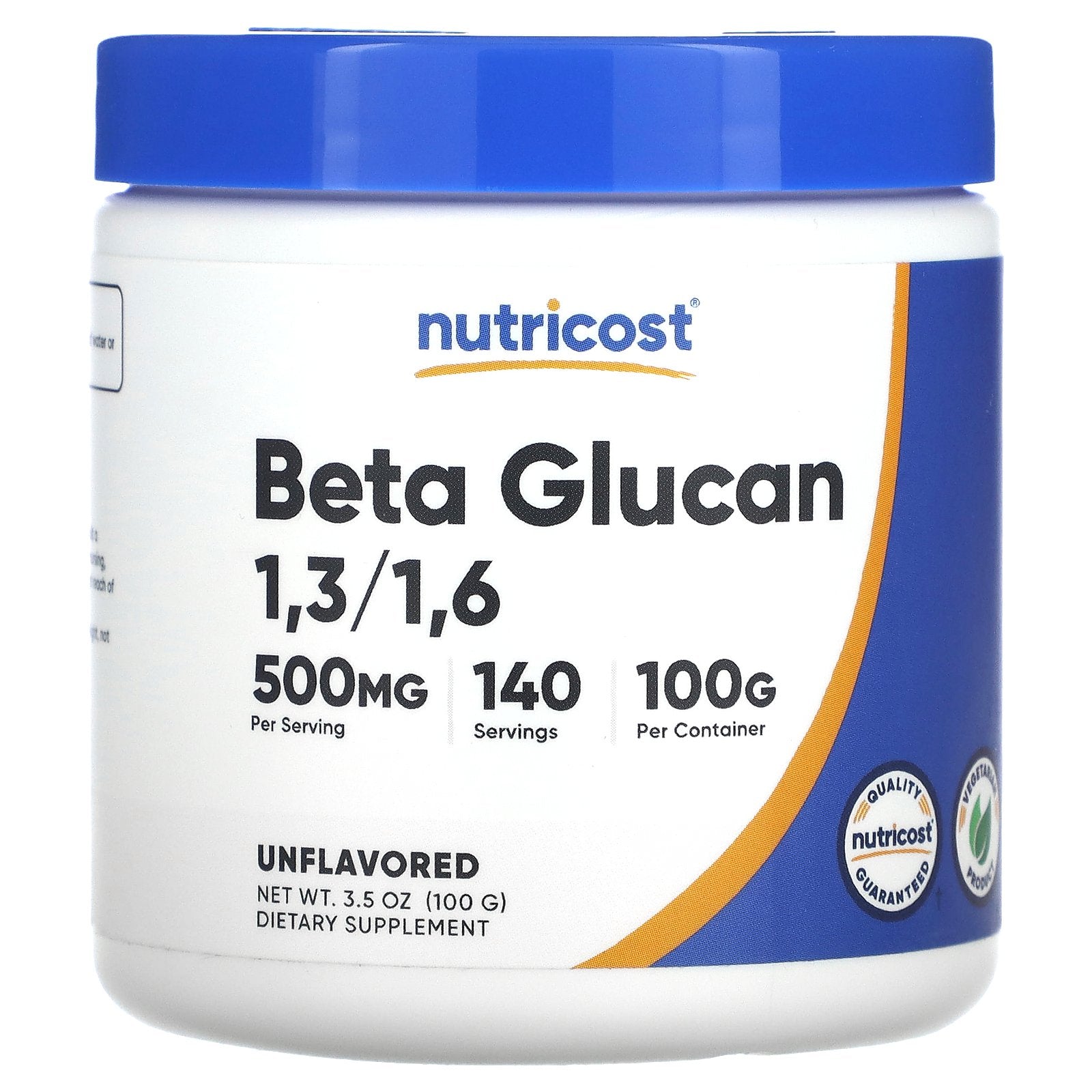 Nutricost, Beta Glucan 1,3/1,6, Unflavored, 500 mg, 3.5 oz (100 g)