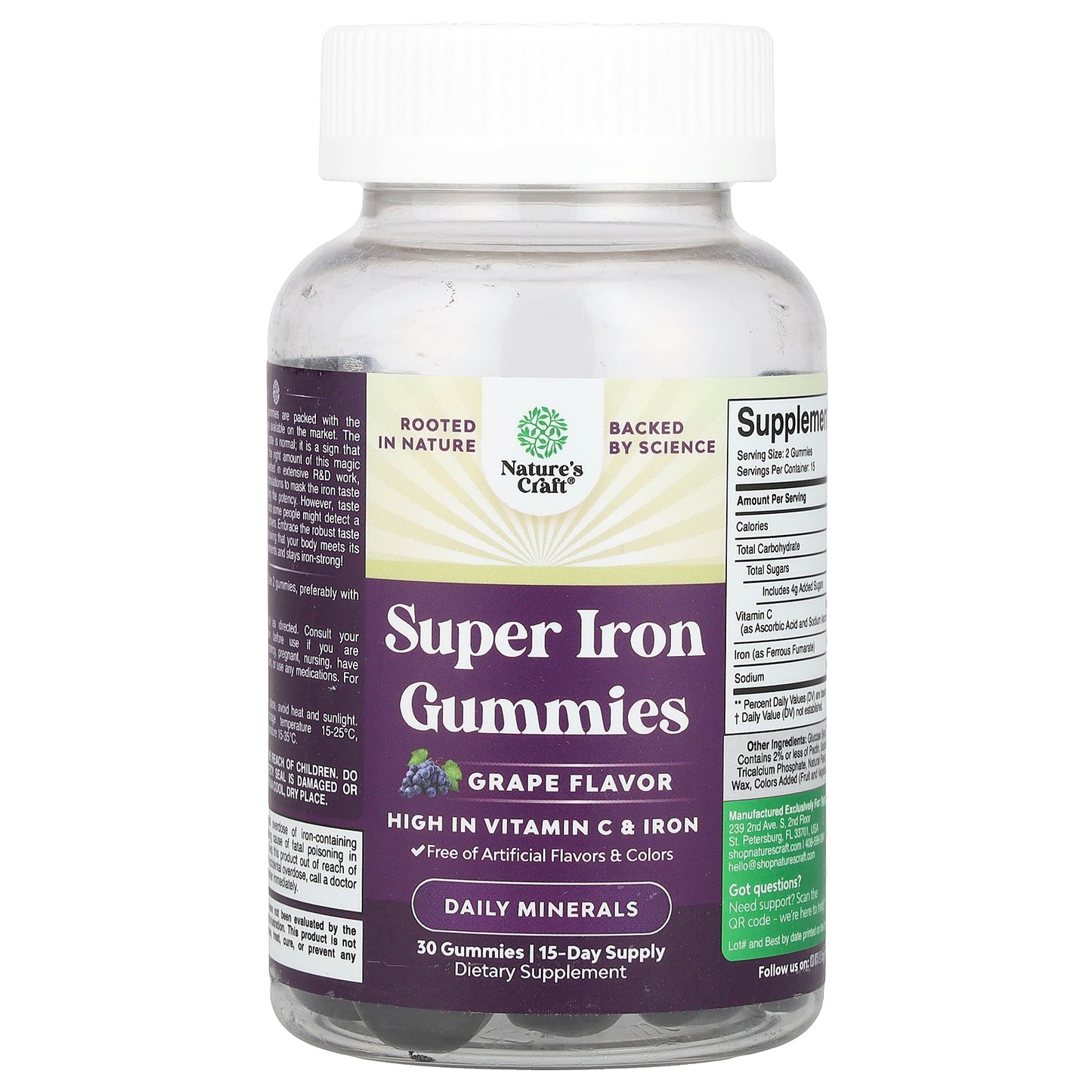 Nature's Craft, Super Iron Gummies, Grape, 30 Gummies